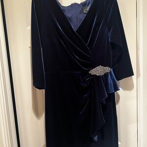 Alex Evenings Velvet Navy Dress with Silver Detail
